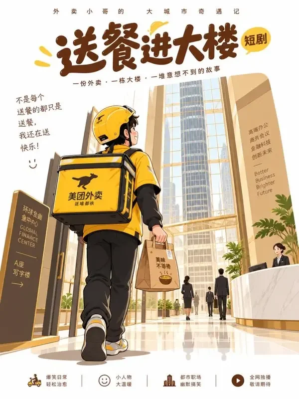 红果短剧《骑手与写字楼》封面 - 外卖剧场题材短剧